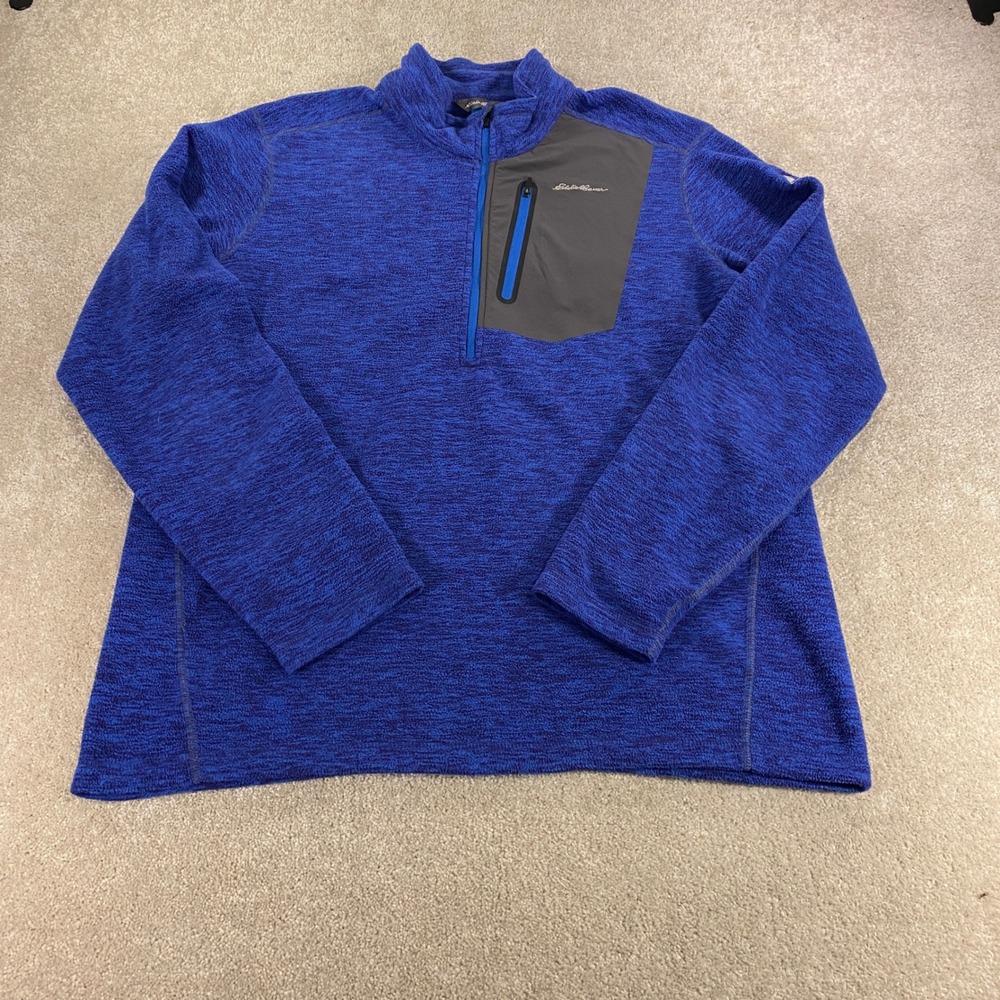 Eddie Bauer Fleece Pullover Mens TXL Blue Quarter Zip Heathered Activewear